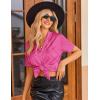 imageEkouaer Womens Satin Pajamas Set Button Down 2 Piece Silk Pjs Shorts Set Ruffle Lingerie Notch Collar SleepwearStriped Hot Pink
