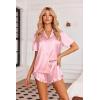 imageEkouaer Womens Satin Pajamas Set Button Down 2 Piece Silk Pjs Shorts Set Ruffle Lingerie Notch Collar SleepwearStriped Pink