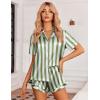 imageEkouaer Womens Satin Pajamas Set Button Down 2 Piece Silk Pjs Shorts Set Ruffle Lingerie Notch Collar SleepwearThick Striped Green