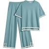 imageEkouaer Lounge Set for Women Travel Outfits 2 Piece Sets Short Sleeve Sweater Top Wide Leg Long Pants LoungewearDark Peacock Blue