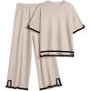 imageEkouaer Lounge Set for Women Travel Outfits 2 Piece Sets Short Sleeve Sweater Top Wide Leg Long Pants LoungewearMoon Gray