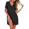imageEkouaer Nightgowns for Women Button Down Night Gowns Short Sleeve Sleep Shirts V Neck Night Shirts Soft SleepwearBlack