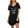 imageEkouaer Nightgowns for Women Short Sleeve Sleep Shirt V Neck Night Gown Ribbed Night Shirts Sleepwear SXXXLBlack