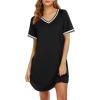 imageEkouaer Nightgowns for Women Short Sleeve Sleep Shirt V Neck Night Gown Ribbed Night Shirts Sleepwear SXXXLBlack3