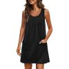 imageEkouaer Nightgowns for Women Tank Sleep Shirts Sleeveless Sleep Dress with Pockets Wide Strap NightshirtsBlack