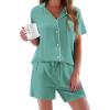 imageEkouaer Pajamas Set for Women Short Sleeve Sleepwear Button Down Pjs Soft 2 Piece Lounge SetsAqua Green