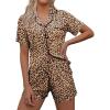 imageEkouaer Pajamas Set for Women Short Sleeve Sleepwear Button Down Pjs Soft 2 Piece Lounge SetsLeopard
