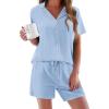 imageEkouaer Pajamas Set for Women Short Sleeve Sleepwear Button Down Pjs Soft 2 Piece Lounge SetsLight Sky Blue