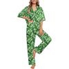 imageEkouaer Silk Satin Pajamas Set Women Short Sleeve Pj Sets Button Down Sleepwear 2 Piece Soft Loungewear SXXLGreen Leaves