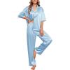 imageEkouaer Silk Satin Pajamas Set Women Short Sleeve Pj Sets Button Down Sleepwear 2 Piece Soft Loungewear SXXLLight Blue