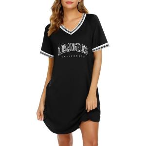 imageEkouaer Nightgowns for Women Short Sleeve Sleep Shirt V Neck Night Gown Ribbed Night Shirts Sleepwear SXXXLBlack2