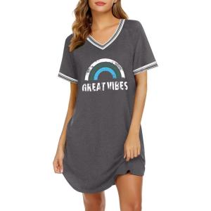 imageEkouaer Nightgowns for Women Short Sleeve Sleep Shirt V Neck Night Gown Ribbed Night Shirts Sleepwear SXXXLDark Grey