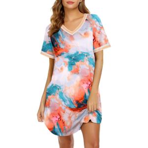 imageEkouaer Nightgowns for Women Short Sleeve Sleep Shirt V Neck Night Gown Ribbed Night Shirts Sleepwear SXXXLMarble Pattern