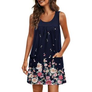 imageEkouaer Nightgowns for Women Tank Sleep Shirts Sleeveless Sleep Dress with Pockets Wide Strap NightshirtsBlack Floral