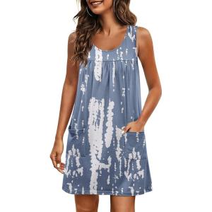imageEkouaer Nightgowns for Women Tank Sleep Shirts Sleeveless Sleep Dress with Pockets Wide Strap NightshirtsGrey Tie Dye