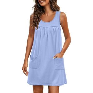 imageEkouaer Nightgowns for Women Tank Sleep Shirts Sleeveless Sleep Dress with Pockets Wide Strap NightshirtsLight Blue