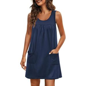 imageEkouaer Nightgowns for Women Tank Sleep Shirts Sleeveless Sleep Dress with Pockets Wide Strap NightshirtsNavy Blue