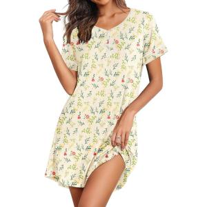 imageEkouaer Womens Nightgowns Short Sleeve Nightshirt Soft Night Gown Ladies Nightdress Comfy Pajama DressYellow Floral