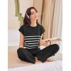 imageEkouaer Striped Lounge Set 2 Piece Sweater Matching Outfits Travel Knit Clothing Sets for WomenBlack