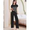 imageEkouaer Striped Lounge Set 2 Piece Sweater Matching Outfits Travel Knit Clothing Sets for WomenBlack