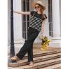 imageEkouaer Striped Lounge Set 2 Piece Sweater Matching Outfits Travel Knit Clothing Sets for WomenBlack
