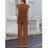 imageEkouaer Striped Lounge Set 2 Piece Sweater Matching Outfits Travel Knit Clothing Sets for WomenBrown