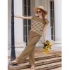 imageEkouaer Striped Lounge Set 2 Piece Sweater Matching Outfits Travel Knit Clothing Sets for WomenCoffee