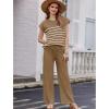 imageEkouaer Striped Lounge Set 2 Piece Sweater Matching Outfits Travel Knit Clothing Sets for WomenCoffee