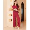 imageEkouaer Striped Lounge Set 2 Piece Sweater Matching Outfits Travel Knit Clothing Sets for WomenDark Red