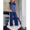 imageEkouaer Striped Lounge Set 2 Piece Sweater Matching Outfits Travel Knit Clothing Sets for WomenNavy Blue