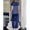 imageEkouaer Striped Lounge Set 2 Piece Sweater Matching Outfits Travel Knit Clothing Sets for WomenNavy Blue