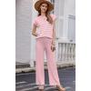 imageEkouaer Striped Lounge Set 2 Piece Sweater Matching Outfits Travel Knit Clothing Sets for WomenPink
