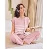 imageEkouaer Striped Lounge Set 2 Piece Sweater Matching Outfits Travel Knit Clothing Sets for WomenPink