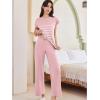 imageEkouaer Striped Lounge Set 2 Piece Sweater Matching Outfits Travel Knit Clothing Sets for WomenPink