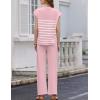 imageEkouaer Striped Lounge Set 2 Piece Sweater Matching Outfits Travel Knit Clothing Sets for WomenPink