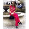 imageEkouaer Striped Lounge Set 2 Piece Sweater Matching Outfits Travel Knit Clothing Sets for WomenRose Red