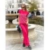 imageEkouaer Striped Lounge Set 2 Piece Sweater Matching Outfits Travel Knit Clothing Sets for WomenRose Red