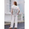 imageEkouaer Striped Lounge Set 2 Piece Sweater Matching Outfits Travel Knit Clothing Sets for WomenWhite