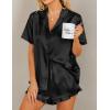 imageEkouaer Womens Silk Pajamas Set Button Down 2 Piece Satin Pjs Shorts Set Ruffle Notch Collar SleepwearBlack