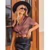 imageEkouaer Womens Silk Pajamas Set Button Down 2 Piece Satin Pjs Shorts Set Ruffle Notch Collar SleepwearBrown