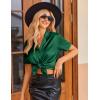 imageEkouaer Womens Silk Pajamas Set Button Down 2 Piece Satin Pjs Shorts Set Ruffle Notch Collar SleepwearGreen