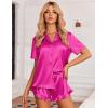 imageEkouaer Womens Silk Pajamas Set Button Down 2 Piece Satin Pjs Shorts Set Ruffle Notch Collar SleepwearHot Pink