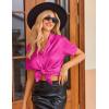 imageEkouaer Womens Silk Pajamas Set Button Down 2 Piece Satin Pjs Shorts Set Ruffle Notch Collar SleepwearHot Pink