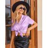 imageEkouaer Womens Silk Pajamas Set Button Down 2 Piece Satin Pjs Shorts Set Ruffle Notch Collar SleepwearLavender