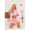 imageEkouaer Womens Silk Pajamas Set Button Down 2 Piece Satin Pjs Shorts Set Ruffle Notch Collar SleepwearPink