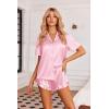 imageEkouaer Womens Silk Pajamas Set Button Down 2 Piece Satin Pjs Shorts Set Ruffle Notch Collar SleepwearPink