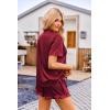 imageEkouaer Womens Silk Pajamas Set Button Down 2 Piece Satin Pjs Shorts Set Ruffle Notch Collar SleepwearWind Red