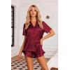 imageEkouaer Womens Silk Pajamas Set Button Down 2 Piece Satin Pjs Shorts Set Ruffle Notch Collar SleepwearWind Red