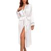 imageEkouaer Satin Robes for Women Long Sleeve Silk Bathrobe Soft Lightweight Full Length Sleepwear Bridesmaid Wedding Party RobesWhite