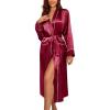 imageEkouaer Satin Robes for Women Long Sleeve Silk Bathrobe Soft Lightweight Full Length Sleepwear Bridesmaid Wedding Party RobesWine Red